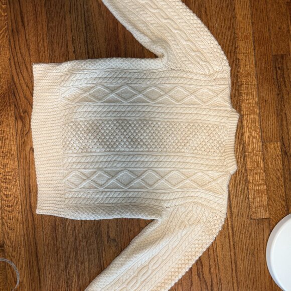 vintage irish fisherman cottage cabincore w med/mens small undyed wool off white - Picture 4 of 6